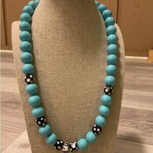 Robins Egg Blue Beaded Black Zebra Accented Bubble Gum Necklace